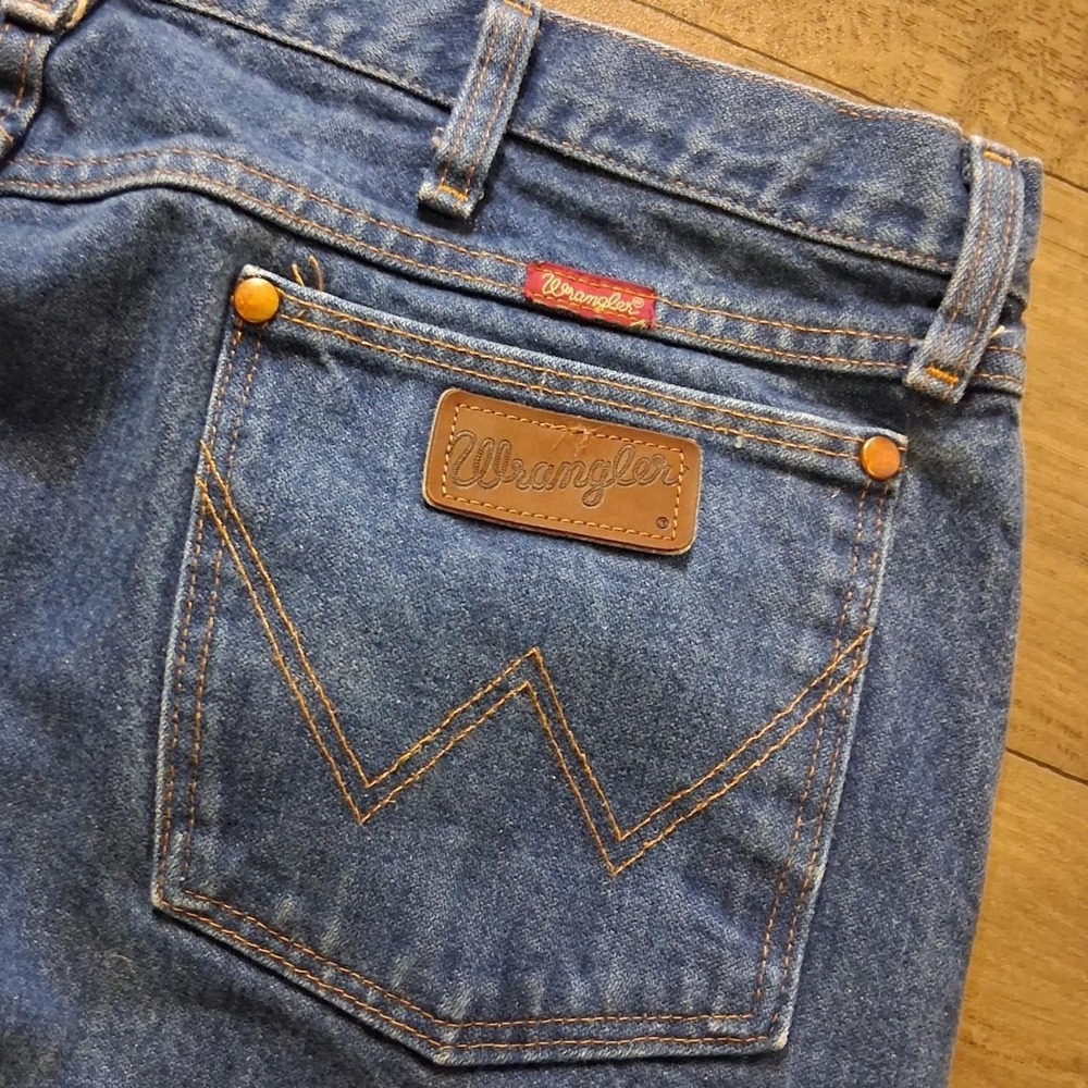 Mens blue denim jeans leather patch copper rivets great workwear casual - Picture 4 of 7